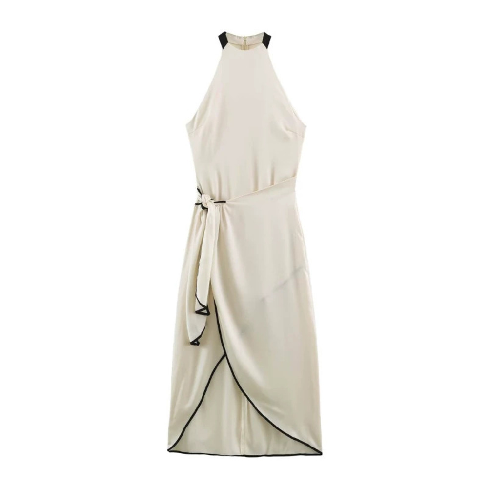 ZARA Elegant Sleeveless Contrast Trim Cross Front Dress